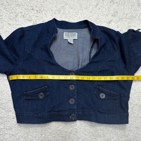 Vintage Miss Lili Denim Button Crop Jacket Unique Collar Roll Tab Sleeve Sz: XL - Picture 5 of 8